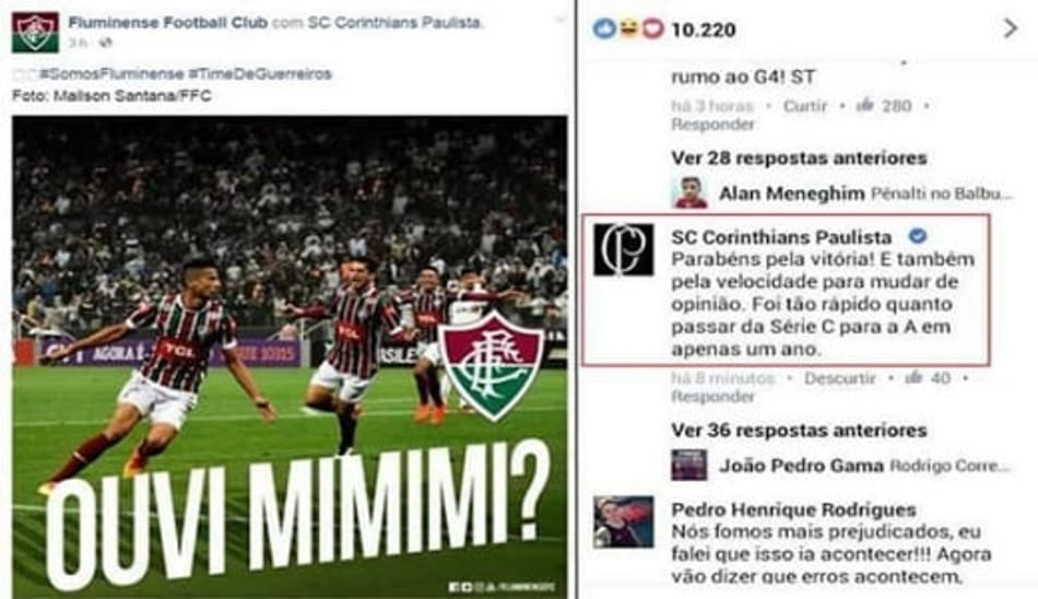 Virou guerra! Corinthians responde provocação do Flu, que solta textão contra o alvinegro
