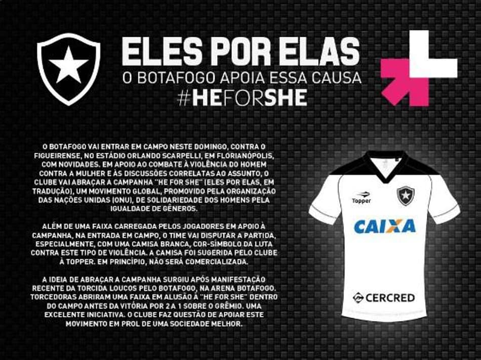 Botafogo voltará a usar camisa branca de forma especial no domingo. Motivo é nobre