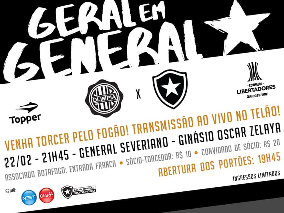 Botafogo promove novo ‘Geral em General’ com telão contra Olimpia