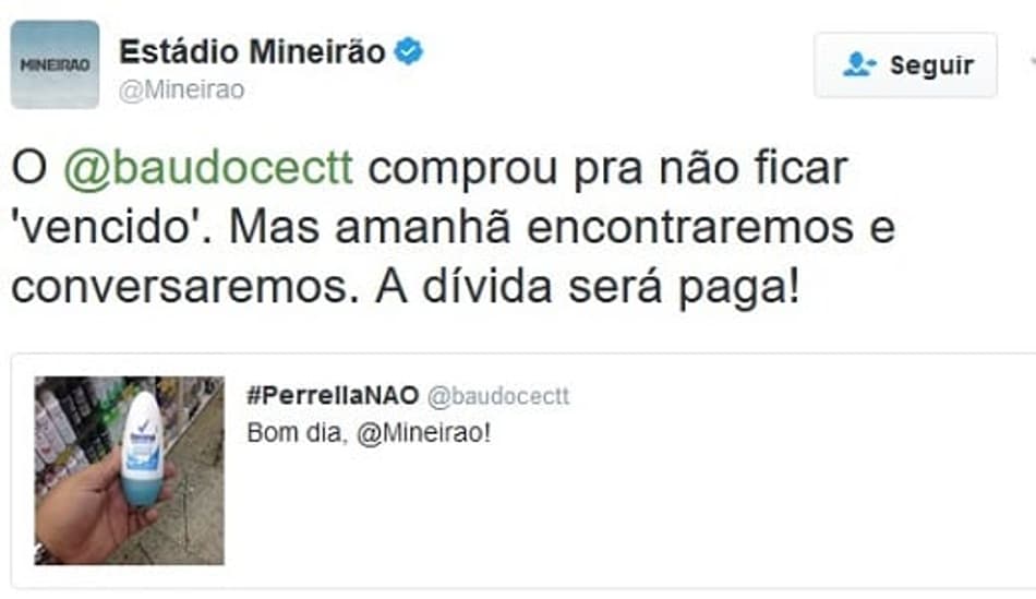 Hilário! Desodorante causa discórdia entre rapaz e perfil oficial do Mineirão