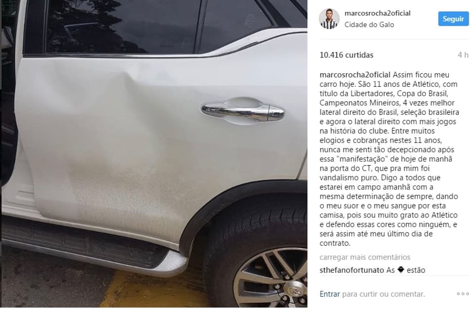 Lateral do Galo tem carro depredado por torcedores e diz: 'Nunca me senti tão decepcionado'