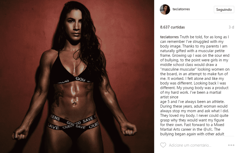 Lutadora do UFC divulga foto do corpo, recorda bullying e faz desabafo