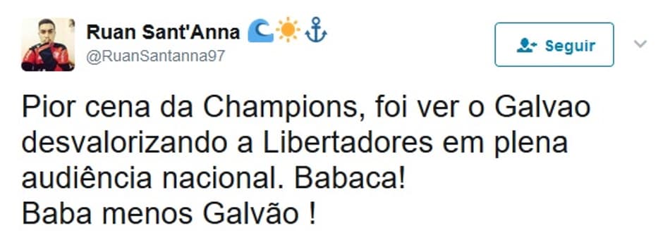 Galvão critica Libertadores durante transmissão e é detonado na web