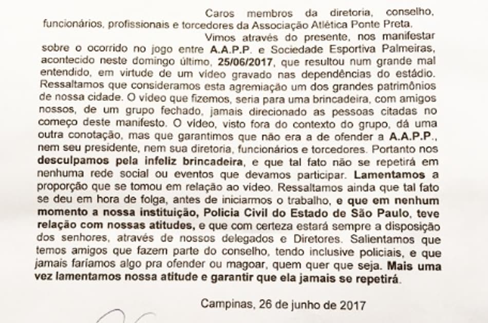 Ponte Preta recebe desculpas após policiais ironizarem suas conquistas