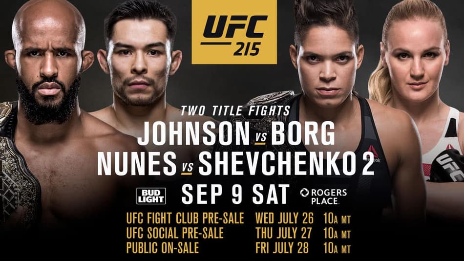 UFC 215 terá Amanda x Shevchenko e Demetrious Johnson x Ray Borg