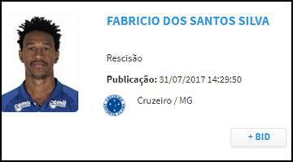 Lateral esquerdo Fabrício não é mais jogador do Cruzeiro