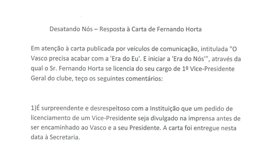 Carta de Eurico Miranda
