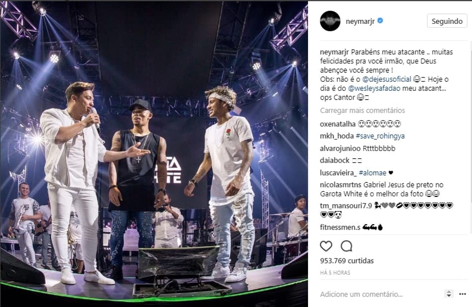 Atletas parabenizam Wesley Safadão por seu aniversário