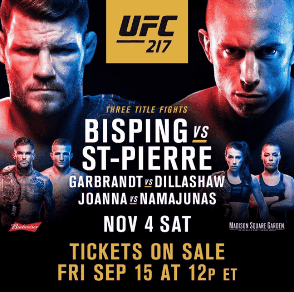 Dana White divulga pôster oficial do UFC 217 com Bisping x St-Pierre