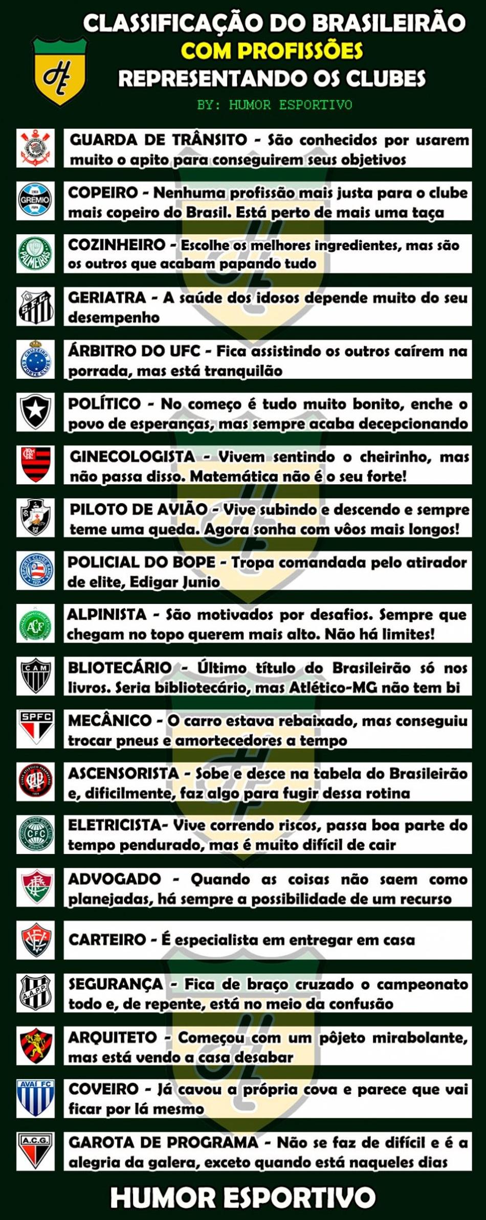 Classificação do Brasileirão com profissões
