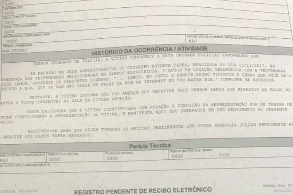 Bruno Vicintin registra boletim de ocorrência contra Itair, por ameaça de morte