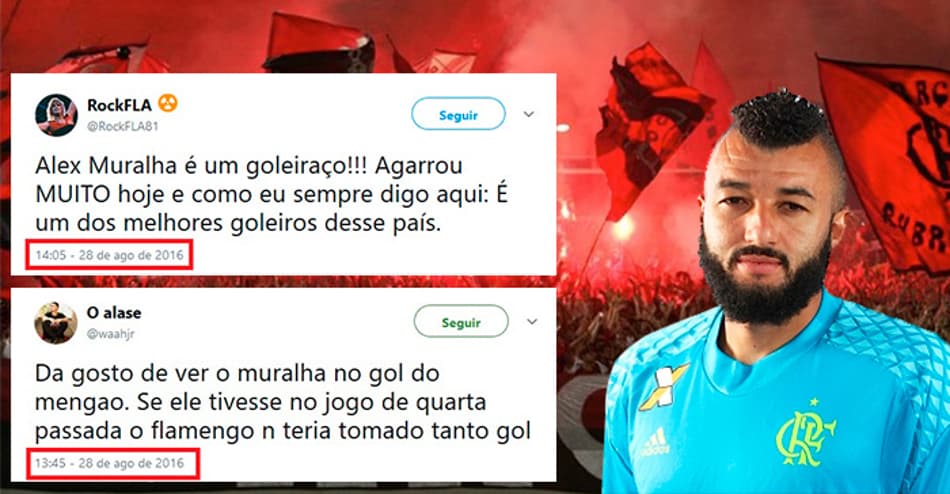 Veja 40 prints de flamenguistas elogiando Alex Muralha em 2016