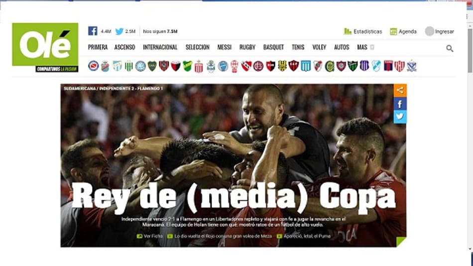 O diário 'Olé' fez um trocadilho com o apelido do time local