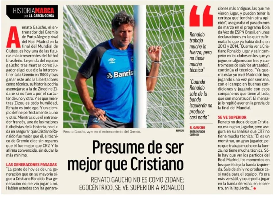 Jornal espanhol define Renato Gaúcho como egocêntrico