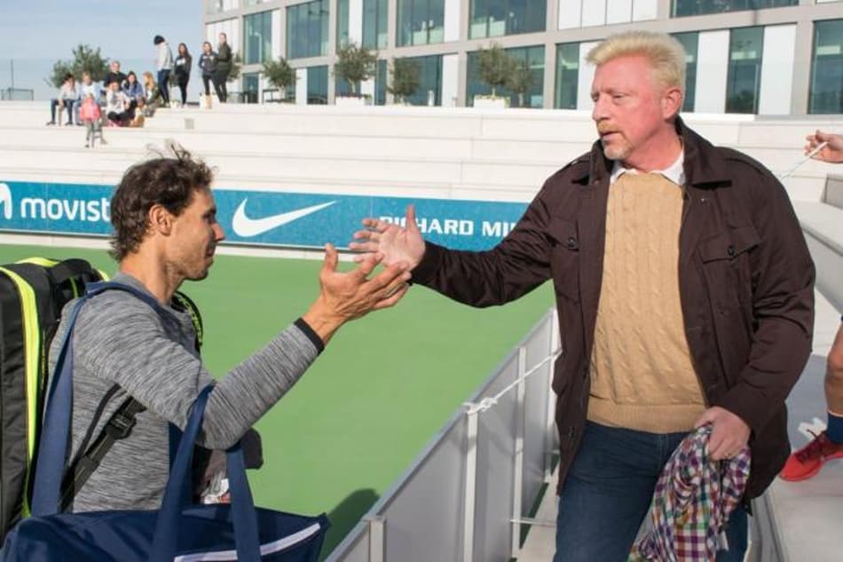 Nadal cumprimenta Becker após treino