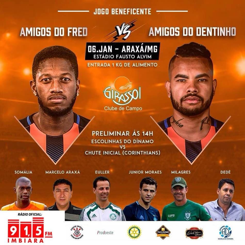 Dentinho e Fred fazem partida beneficente em Minas Gerais