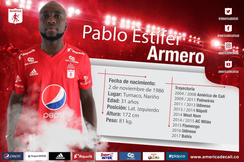 América de Cali oficializa o retorno de Pablo Armero