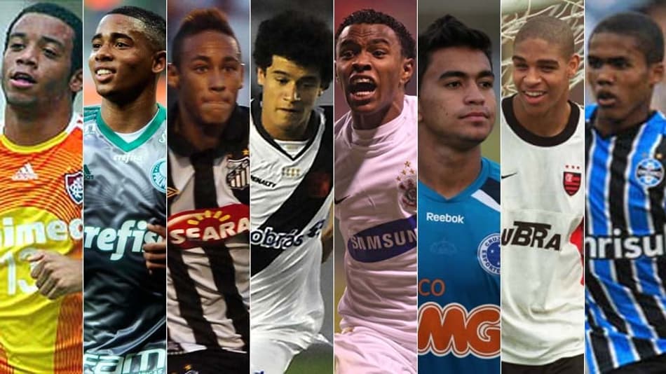 Montagem - Marcelo (Fluminense), Gabriel Jesus (Palmeiras), Neymar (Santos) e Coutinho (Vasco), Willian (Corinthians), Dudu (Cruzeiro), Adriano Imperador (Flamengo) e Douglas Costa (Grêmio)