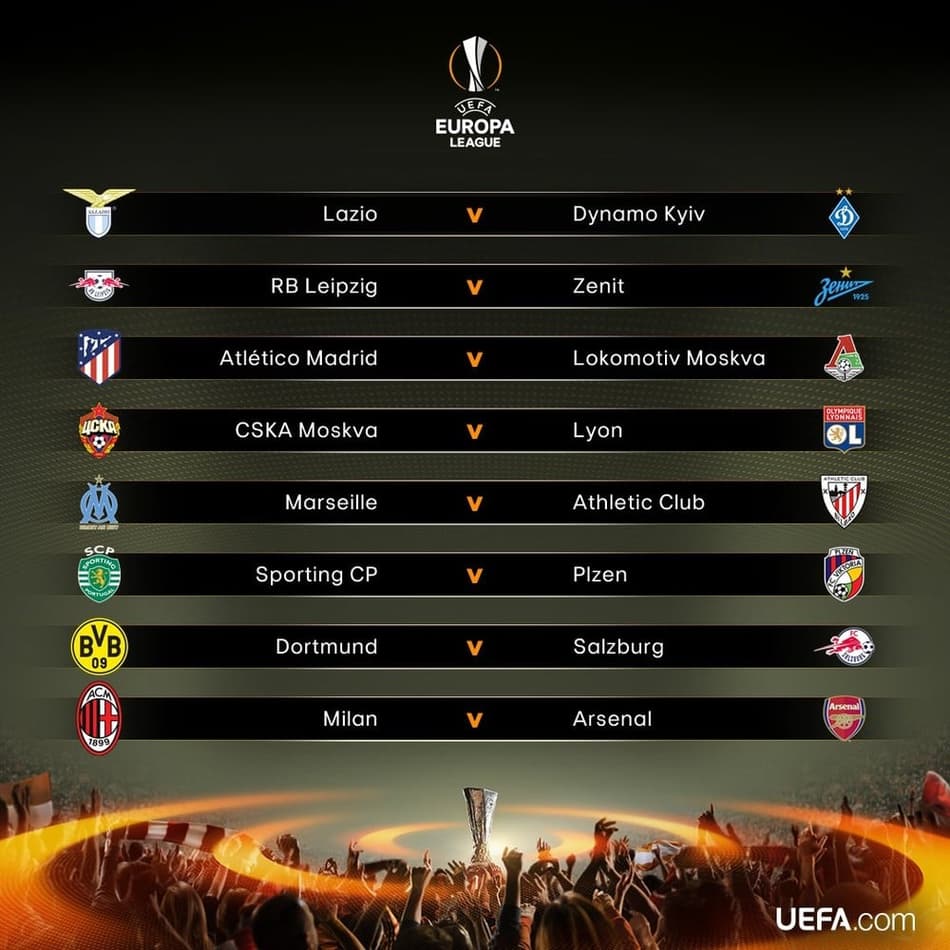 Liga Europa: duelo entre Milan e Arsenal marca sorteio das oitavas