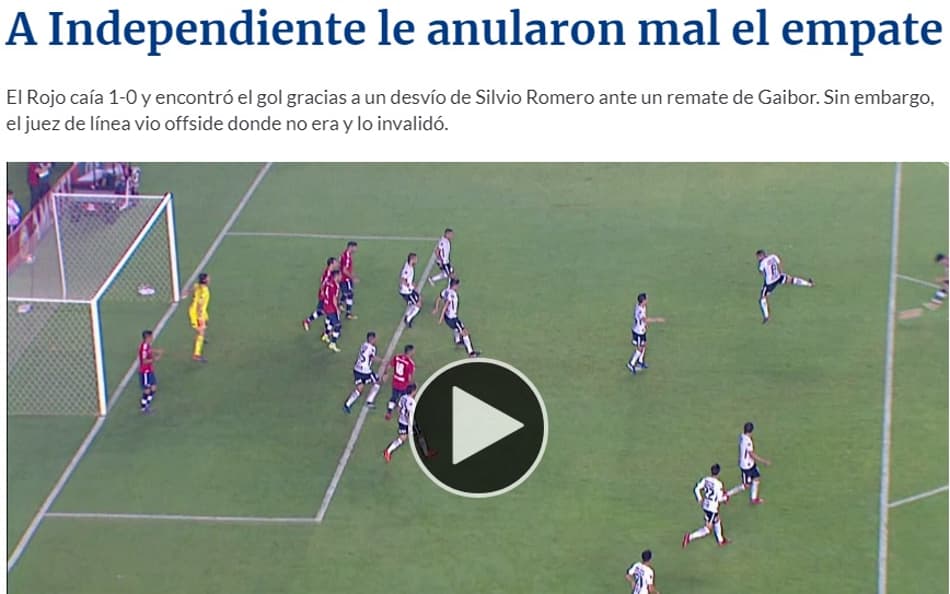 Imprensa argentina destaca gol mal anulado do Independiente