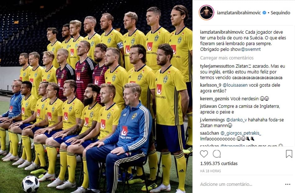 Ibrahimovic exalta seleção sueca em publicação no Instagram