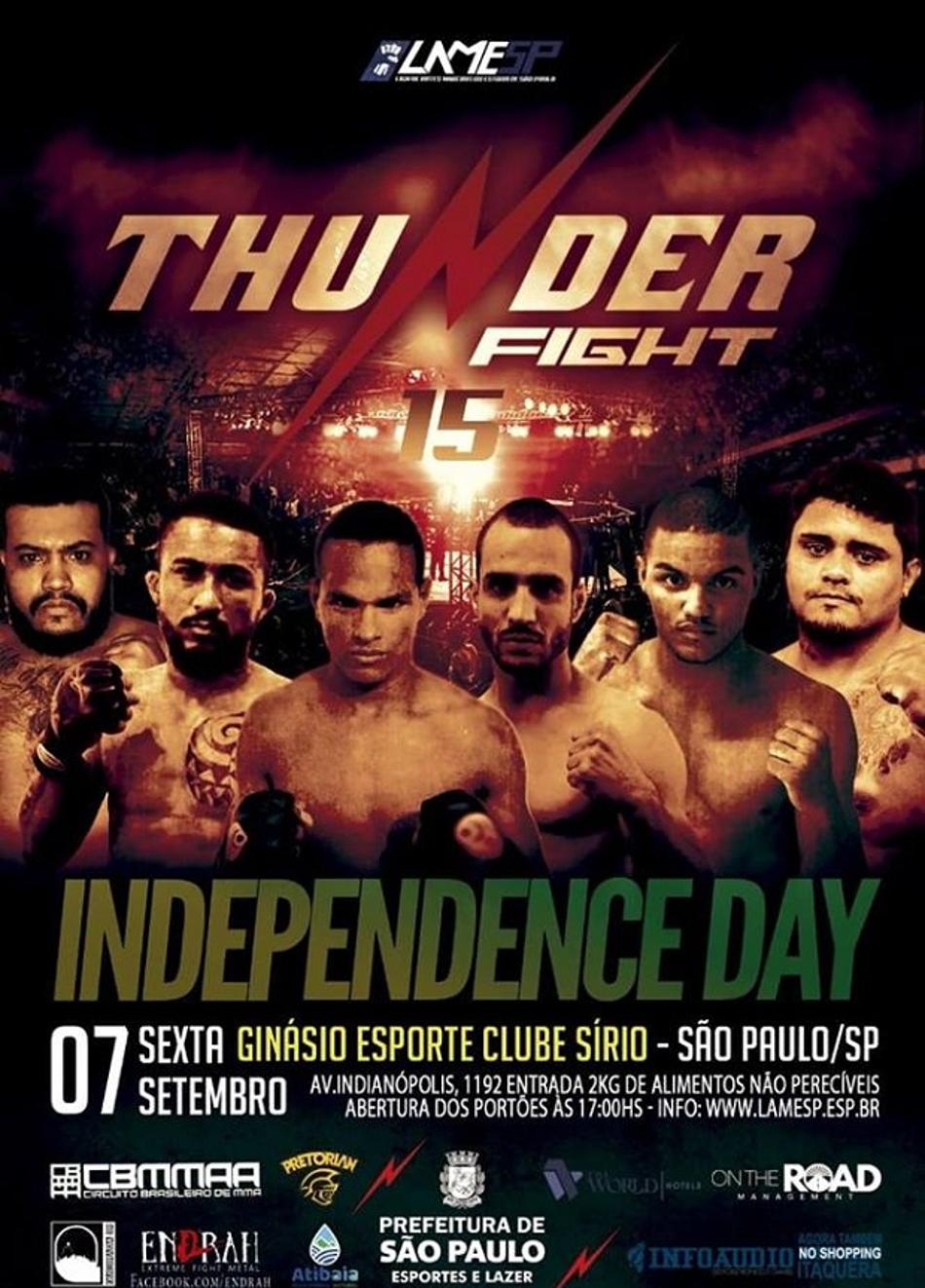 Thunder Fight 15 terá disputa de cinturão e show de lutas em SP