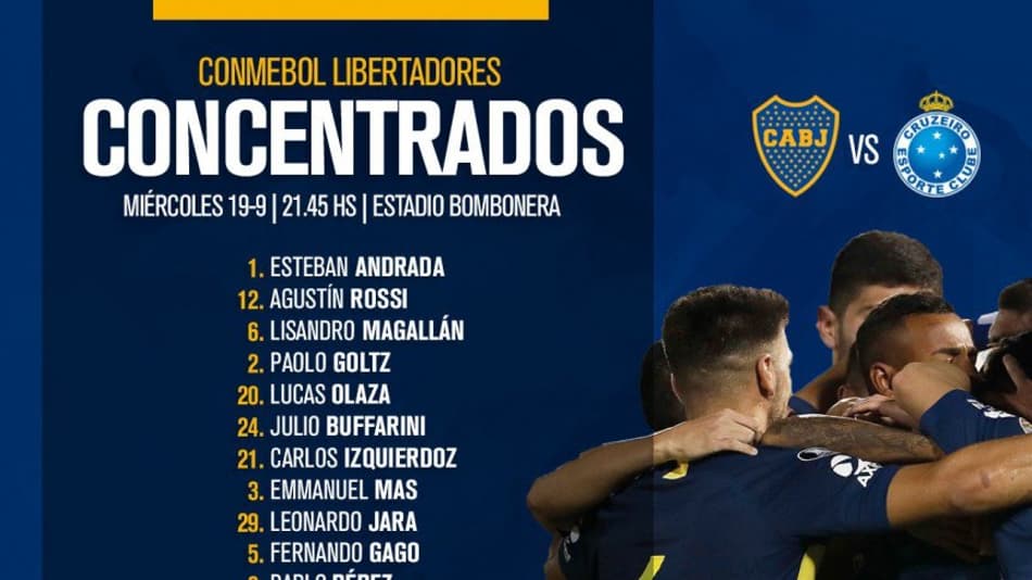 Boca Juniors divulga os relacionados para encarar o Cruzeiro