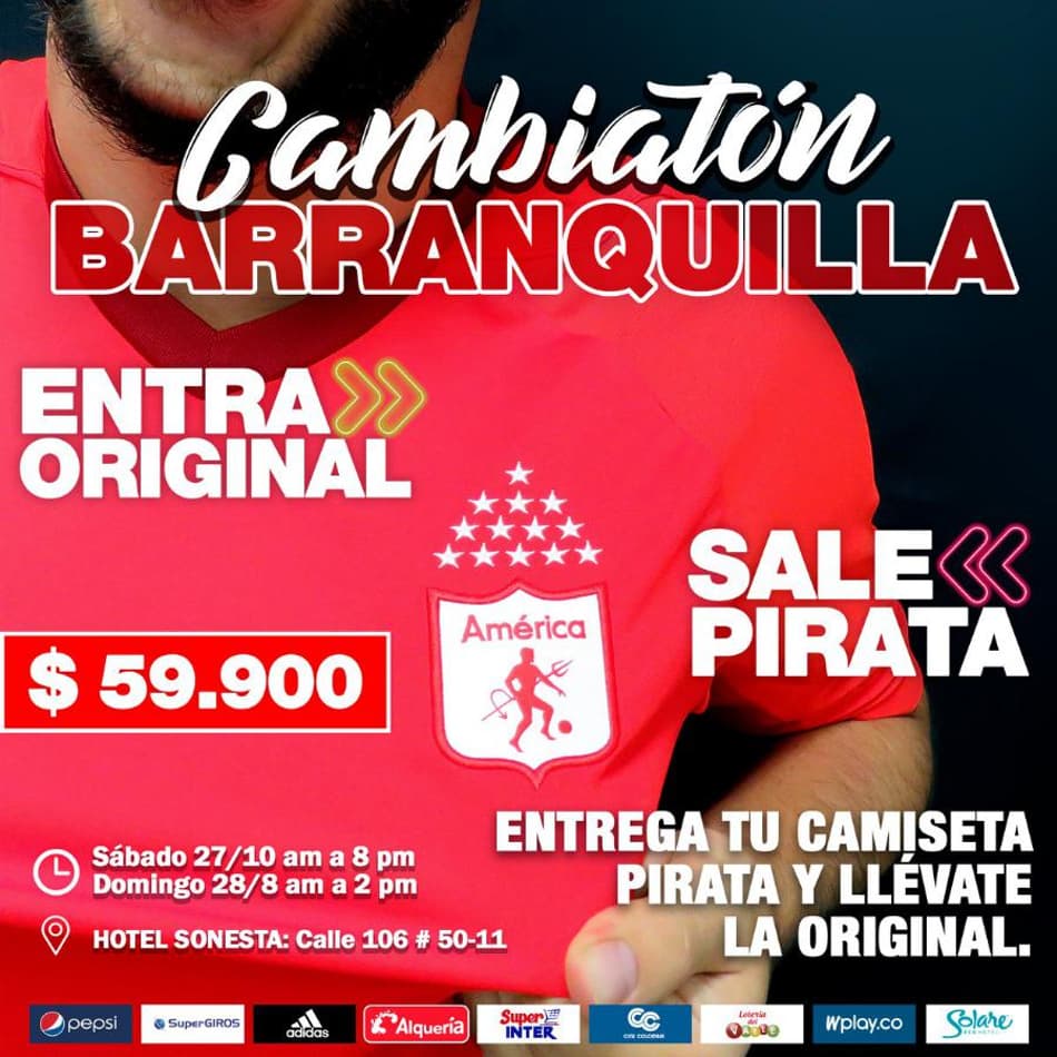 América de Cali promove ação para que torcida troque camisas falsas por originais