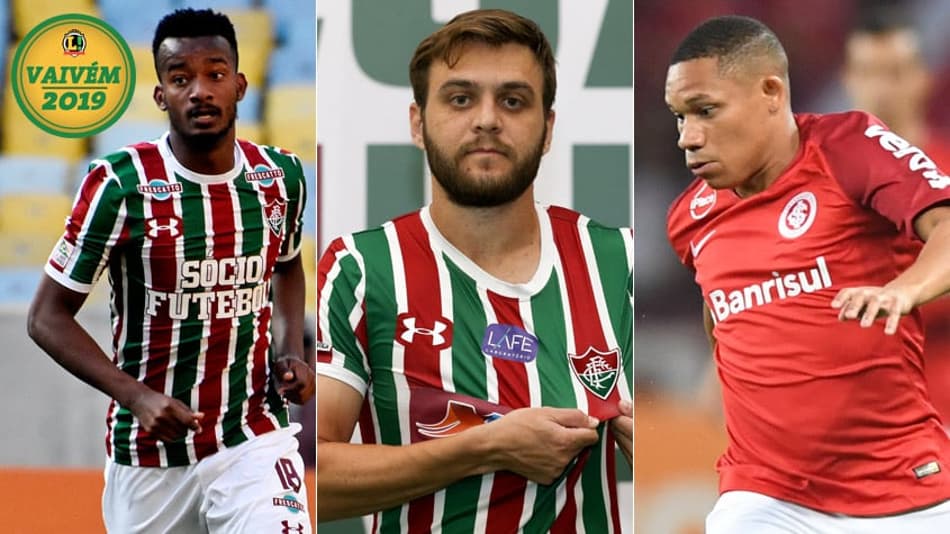 Montagem com carimbo de vaivem com Orejuela, Nathan Ribeiro e Wellington Silva