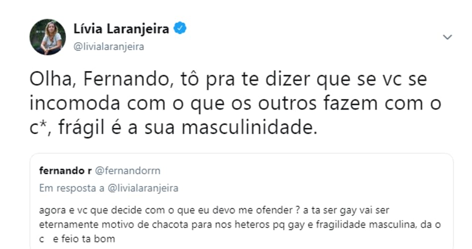 Livia Laranjeira - Comentário no Twitter