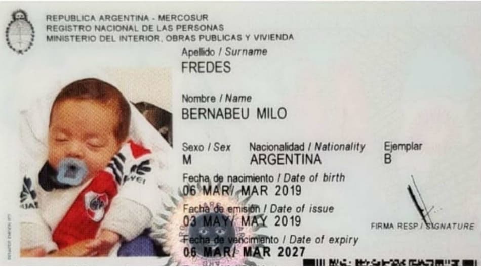 Filho de torcedores do River Plate é batizado com nome de Bernabéu