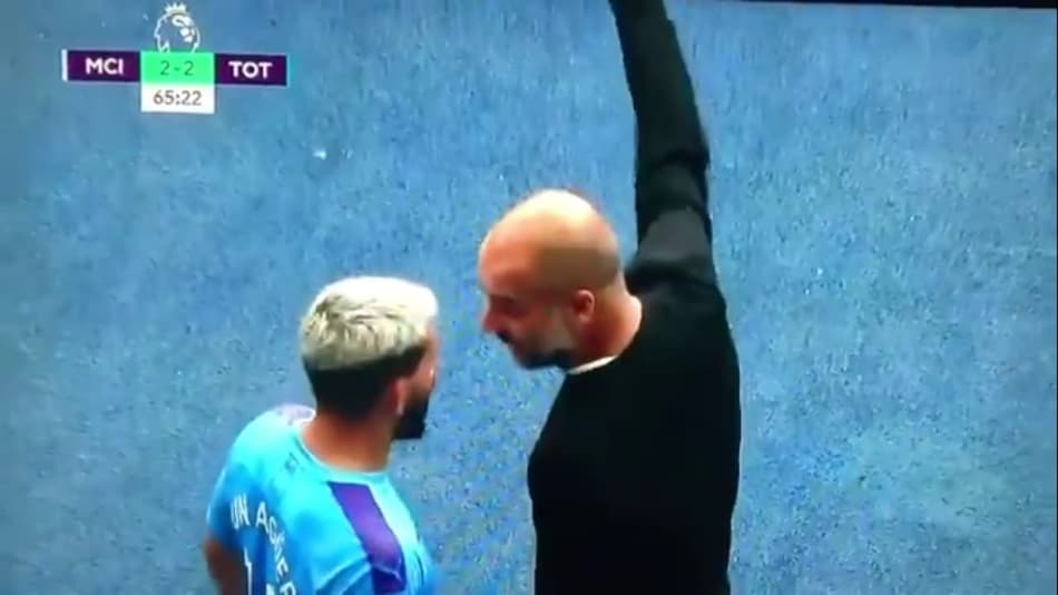 Aguero discute com Guardiola após ser substituído em empate do City com Tottenham