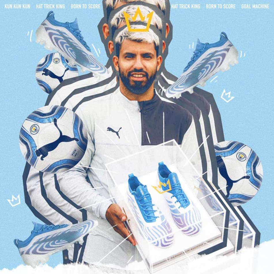 Agüero bate recorde de hat-tricks e ganha chuteira comemorativa; veja fotos