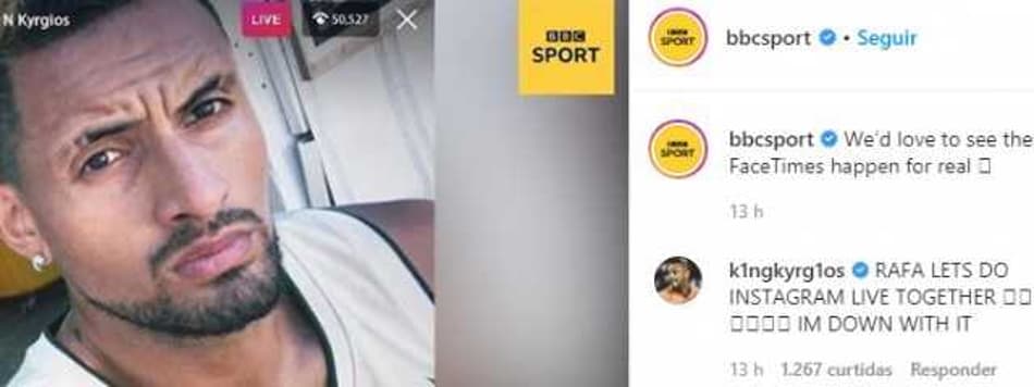 Kyrgios chama Nadal para live no Instagram