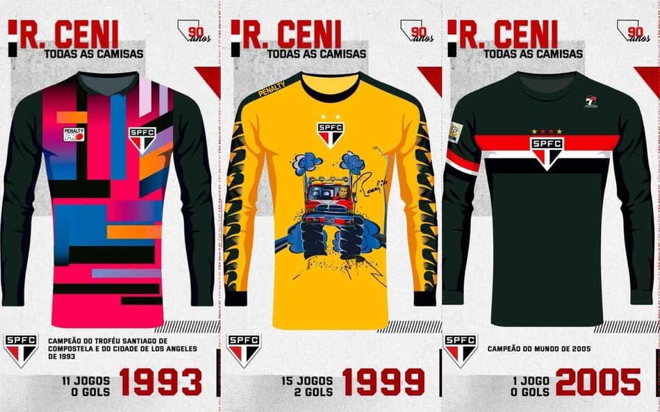 São Paulo lança material com todas as camisas usadas por Rogério Ceni. Lembre os uniformes!