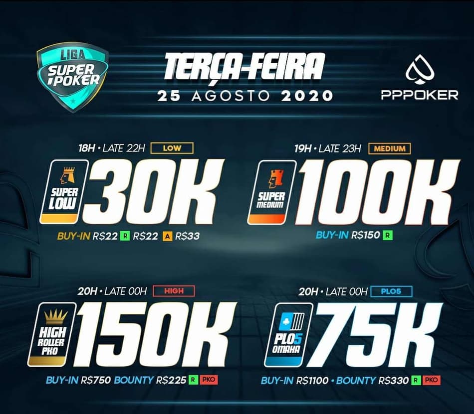 Liga SuperPoker tem torneios Low, Medium, High e Omaha nesta terça