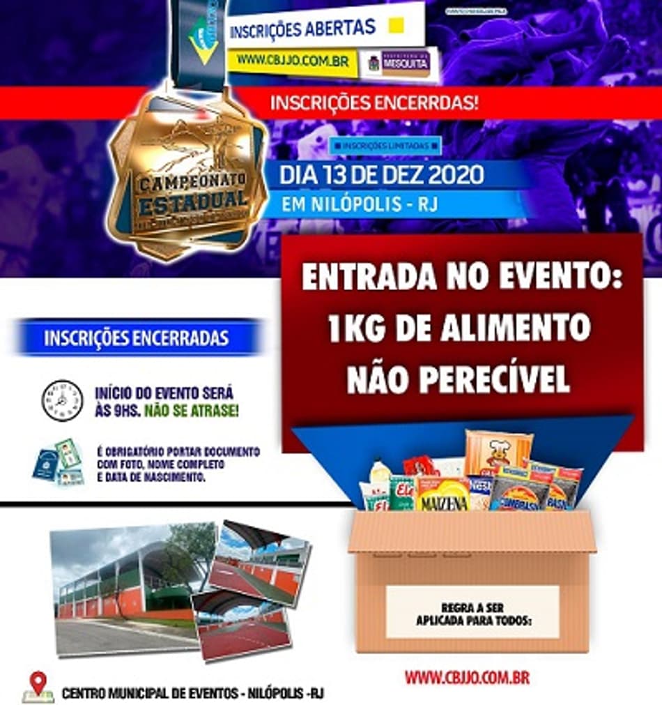 Com arrecadação de alimentos, Estadual da CBJJO acontece no próximo domingo (13), em Nilópolis