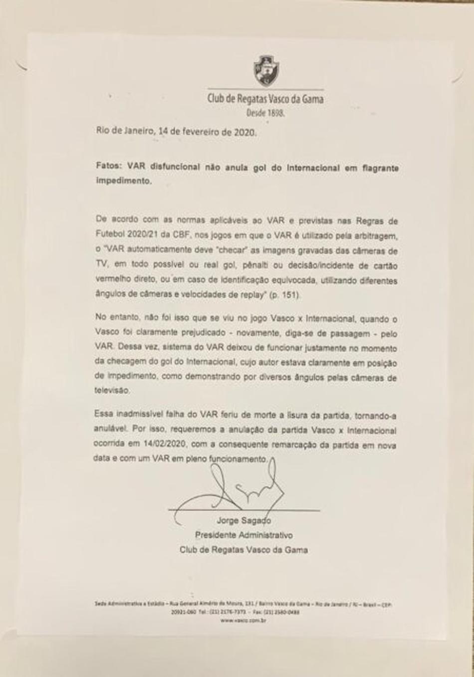 Pedido de anulação de partida do Vasco vira piada nas redes por erros de digitação; clube se explica