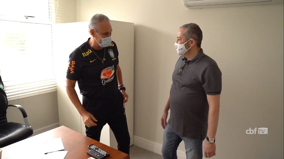 Rogério Caboclo e Tite na Granja Comary
