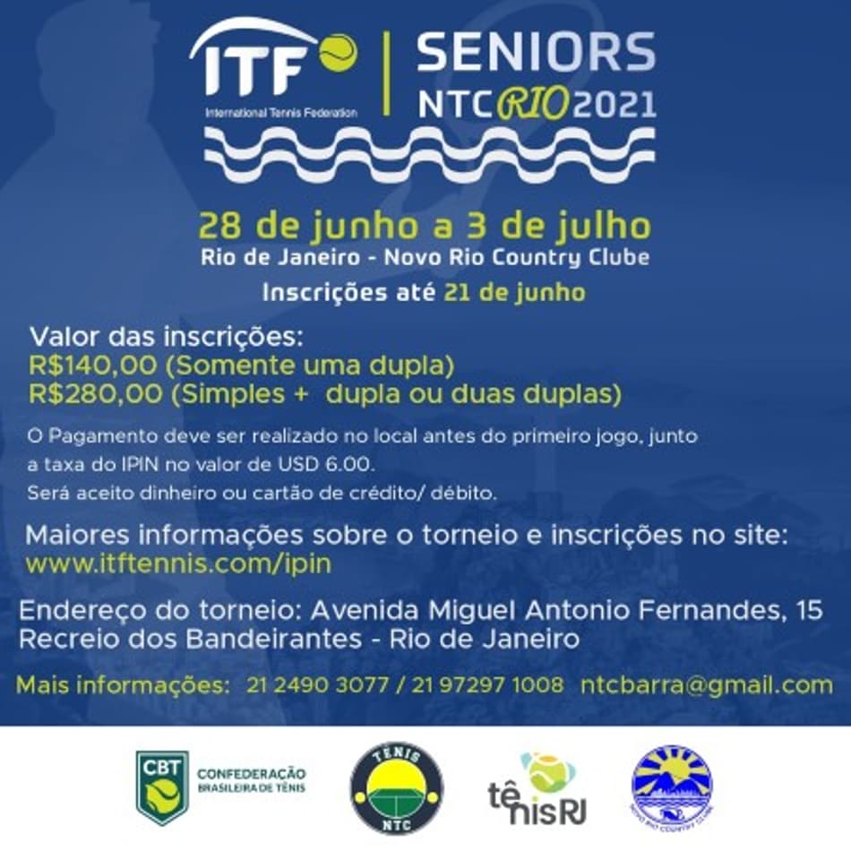 Inscrições para torneio Seniors Internacional do Rio de Janeiro terminam nesta segunda