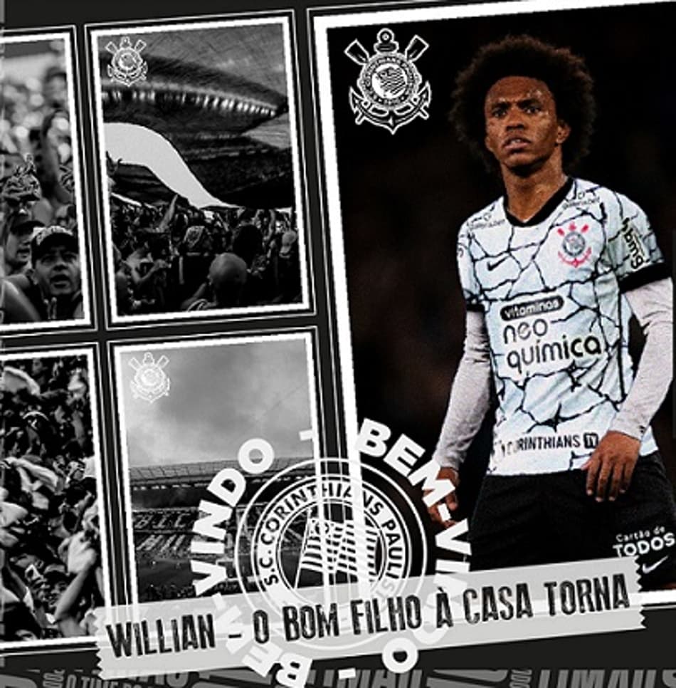 Em live no perfil do Corinthians, Willian comunica retorno ao clube