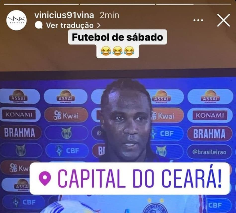 Vina, do Ceará, provoca Fortaleza após derrota para o Bahia