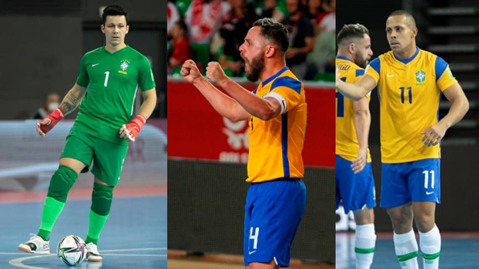 Guitta, Rodrigo e Ferrão, da Seleção Brasileira de futsal.