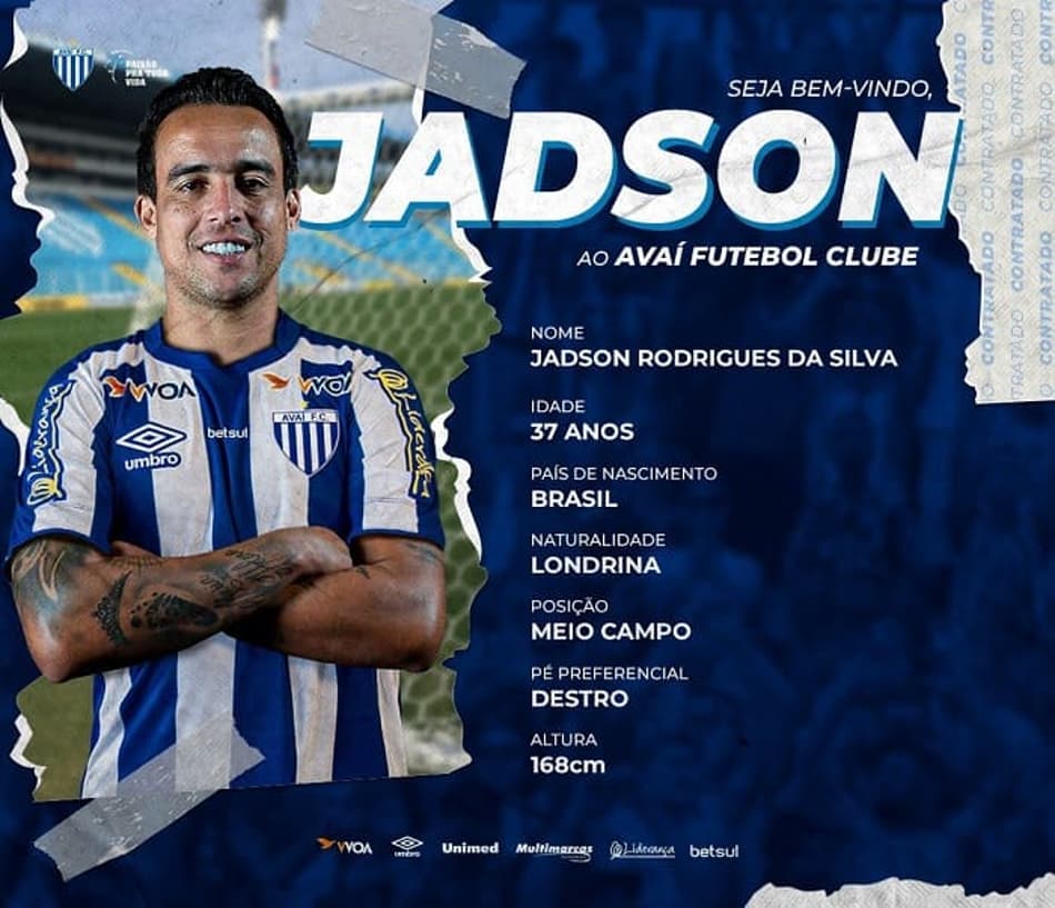 Avaí anuncia a contratação do meio-campista Jadson