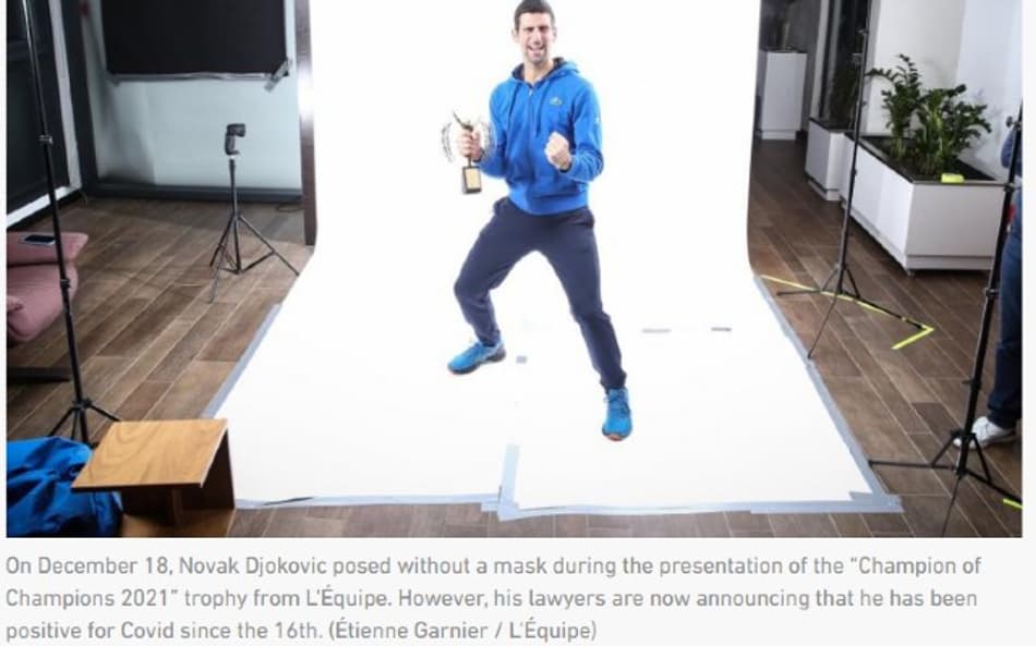 Djokovic participou de sessão de fotos dois dias após COVID positivo