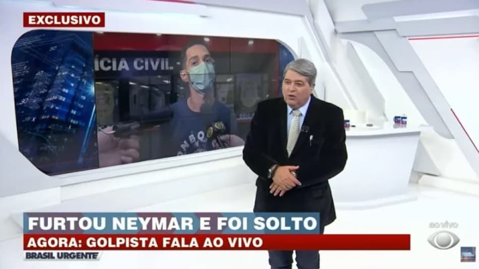 Golpista leva ‘enquadrada’ de Datena e pede desculpa por furtar Neymar: ‘Estou arrependido’