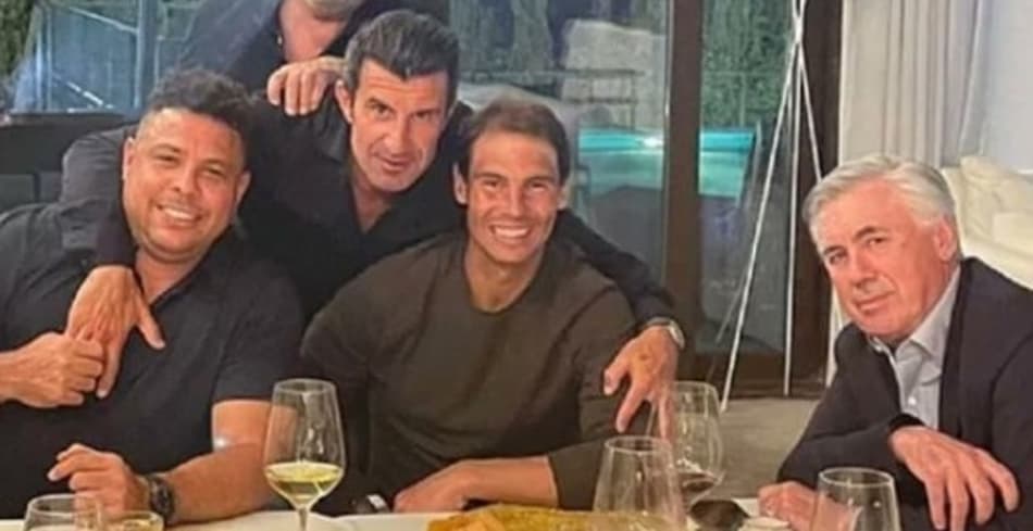 Rafael Nadal com Figo e Ronaldo