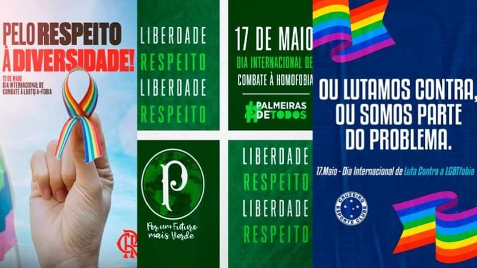 Confira as publicações dos clubes do futebol brasileiro sobre o Dia Internacional Contra a Homofobia