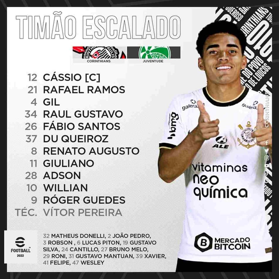 Escalação Corinthians - Corinthians e Juventude - Brasieirão 2022