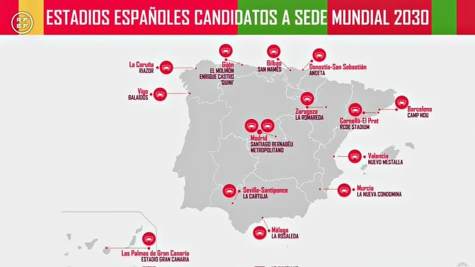 Espanha divulga cidades candidatas a sediar Copa do Mundo de 2030